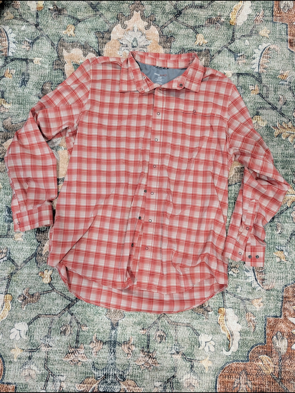 Swiss Tech Coral Plaid Long-Sleeve Button-Down Shirt
